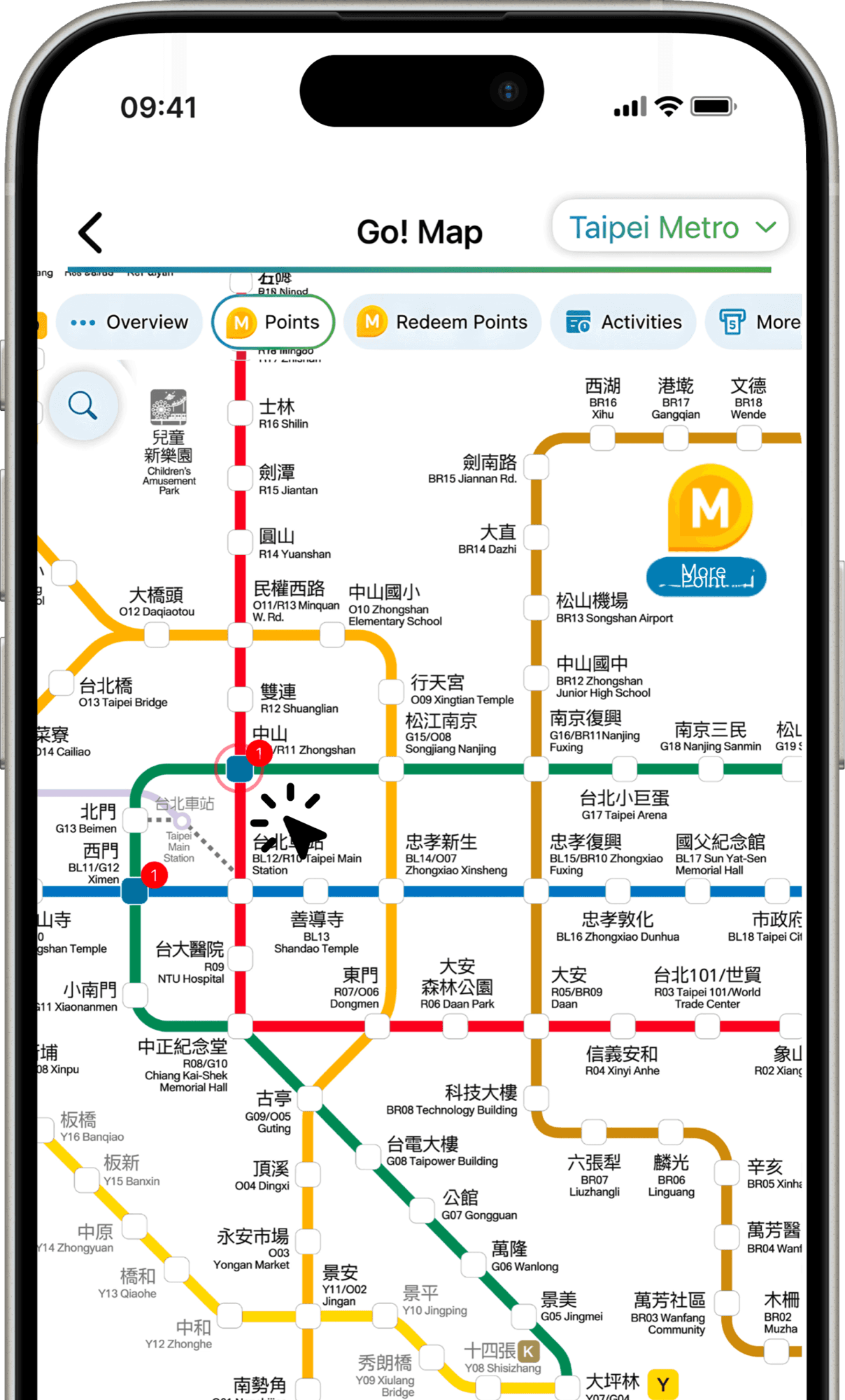 The Go! Map screen in the Taipei Metro Go app