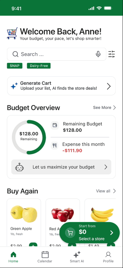 The BudgetCart shopping flow